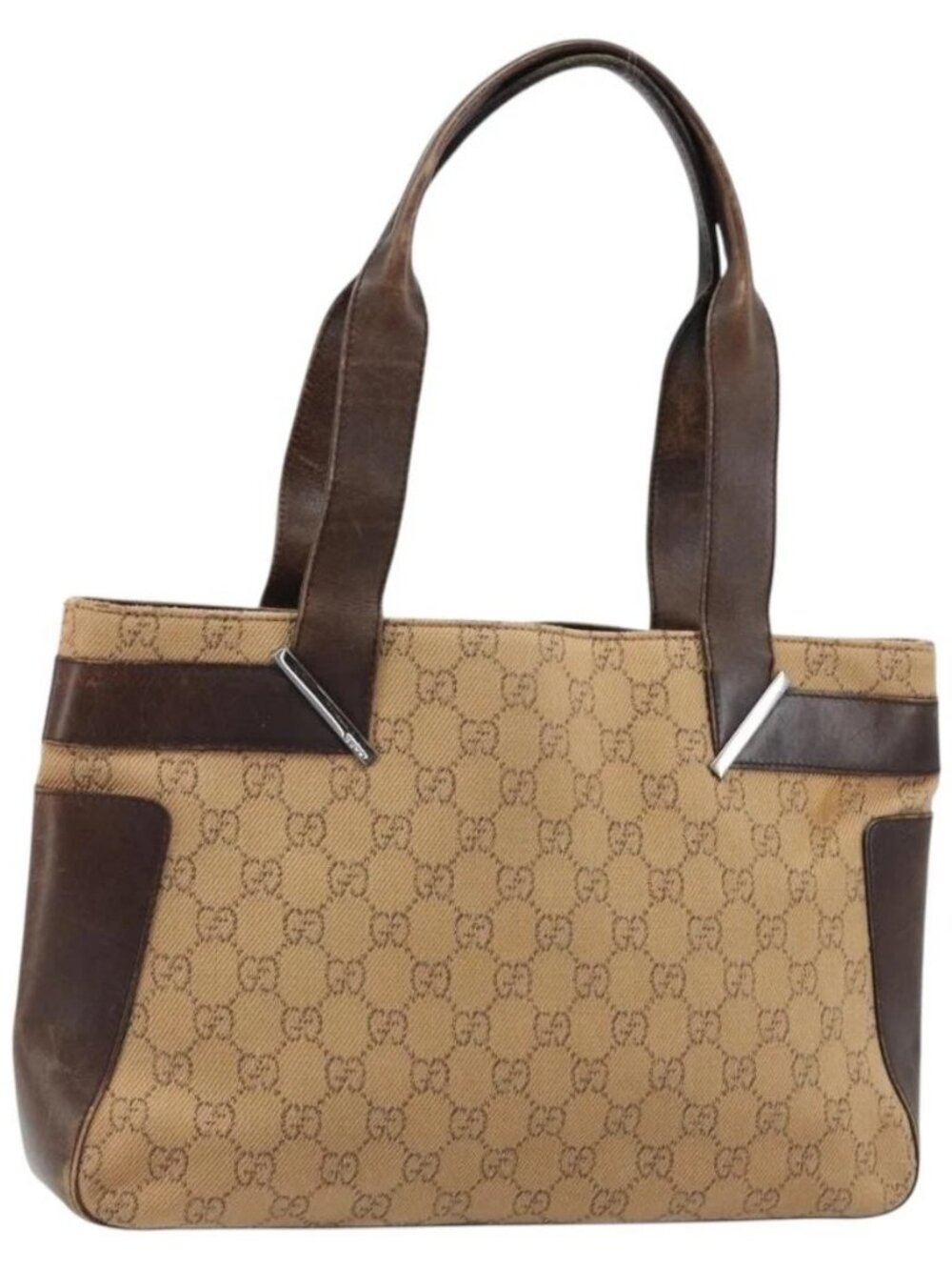 GUCCI GG Canvas Tote Bag Beige Silver 73983 Auth ka3180 - Picture 2 of 16